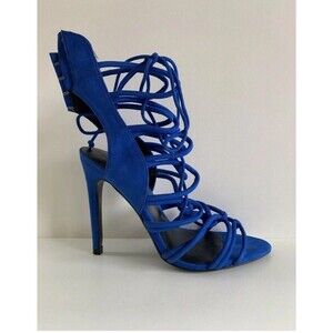 Zara Lace Up High Ultra Stiletto Heel Sandals Cobalt Blue Sz 38 Us 7.5 Shoes